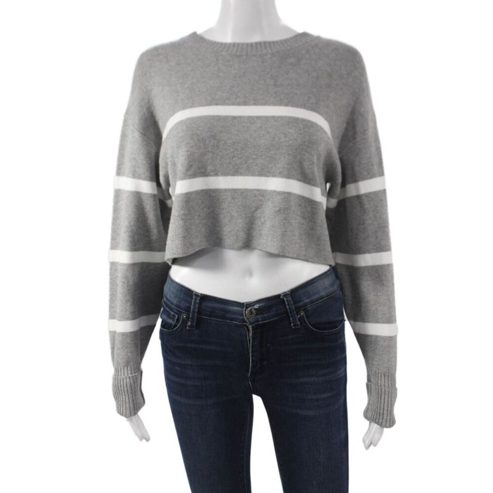 Lune Women Pullover Gray Striped Crew Neck Long Sleeve Size XS